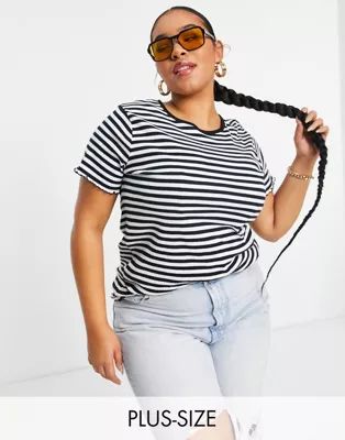 Simply Be short sleeve ribbed t-shirt in black and white stripe | ASOS | ASOS (Global)
