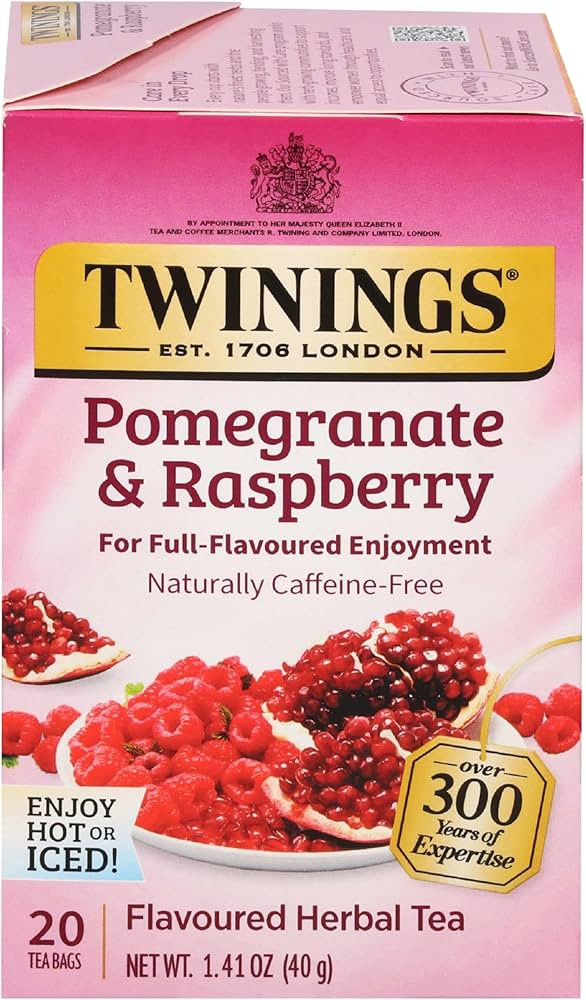 Twinings Pomegranate & Raspberry Herbal Tea Individually Wrapped Bags, 20 Count (Pack of 1), Natu... | Amazon (US)