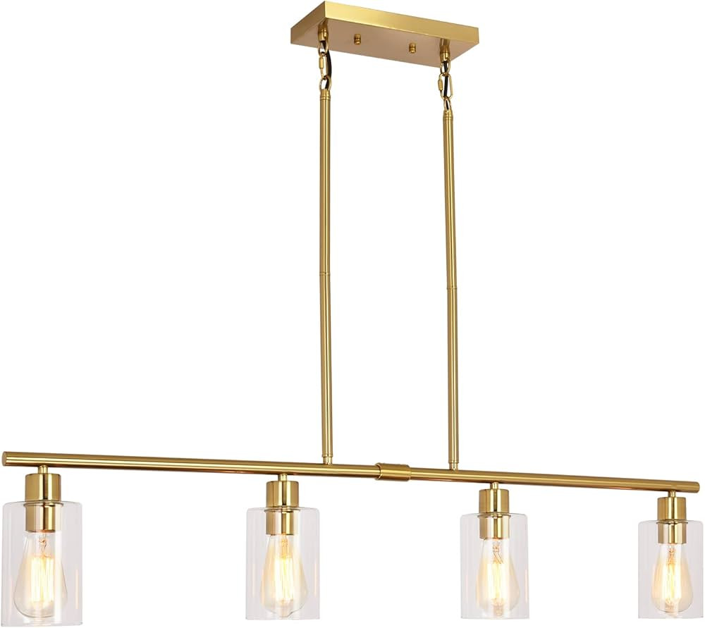 TYNEWRGY Modern Gold Kitchen Island Chandelier 4-Light Brushed Brass Farmhouse Pendant Light Indu... | Amazon (US)