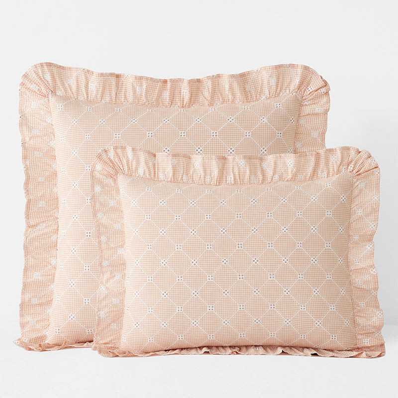 Eyelet Ruffle Classic Cool Yarn-Dyed Cotton Percale Sham - Peach, Standard | The Company Store