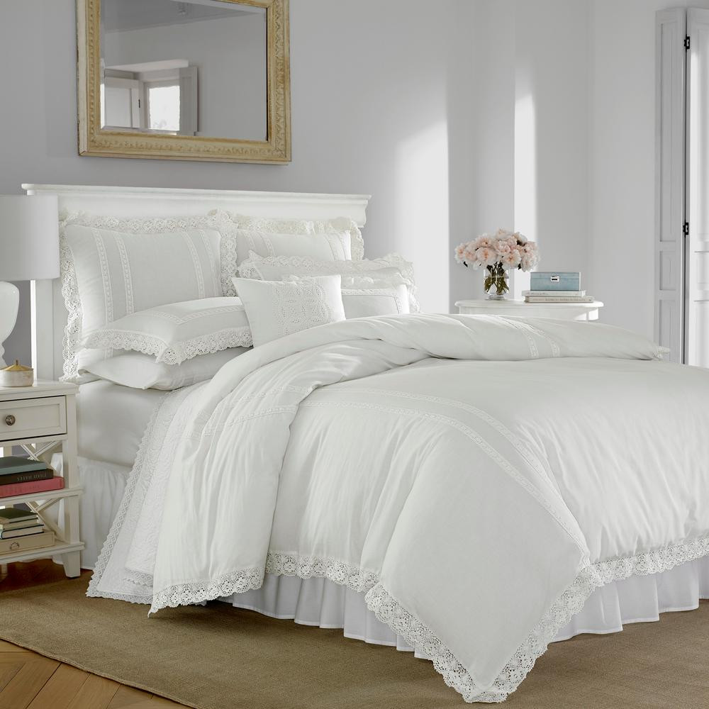 Laura Ashley Annabella 2-Piece White Solid Cotton Twin Comforter Set | The Home Depot