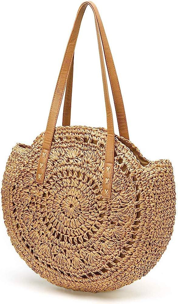 Bamboo Handbag Tote Bag by Handmade Straw Bag for Women Natural Basket Bag for Summer Beach | Amazon (US)
