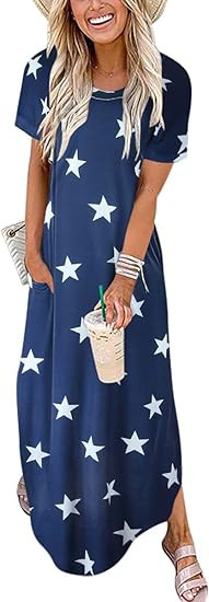 ANRABESS Womens Summer Maxi Dress Short Sleeve Casual Loose Long T Shirt Dresses Split Vacation B... | Amazon (US)