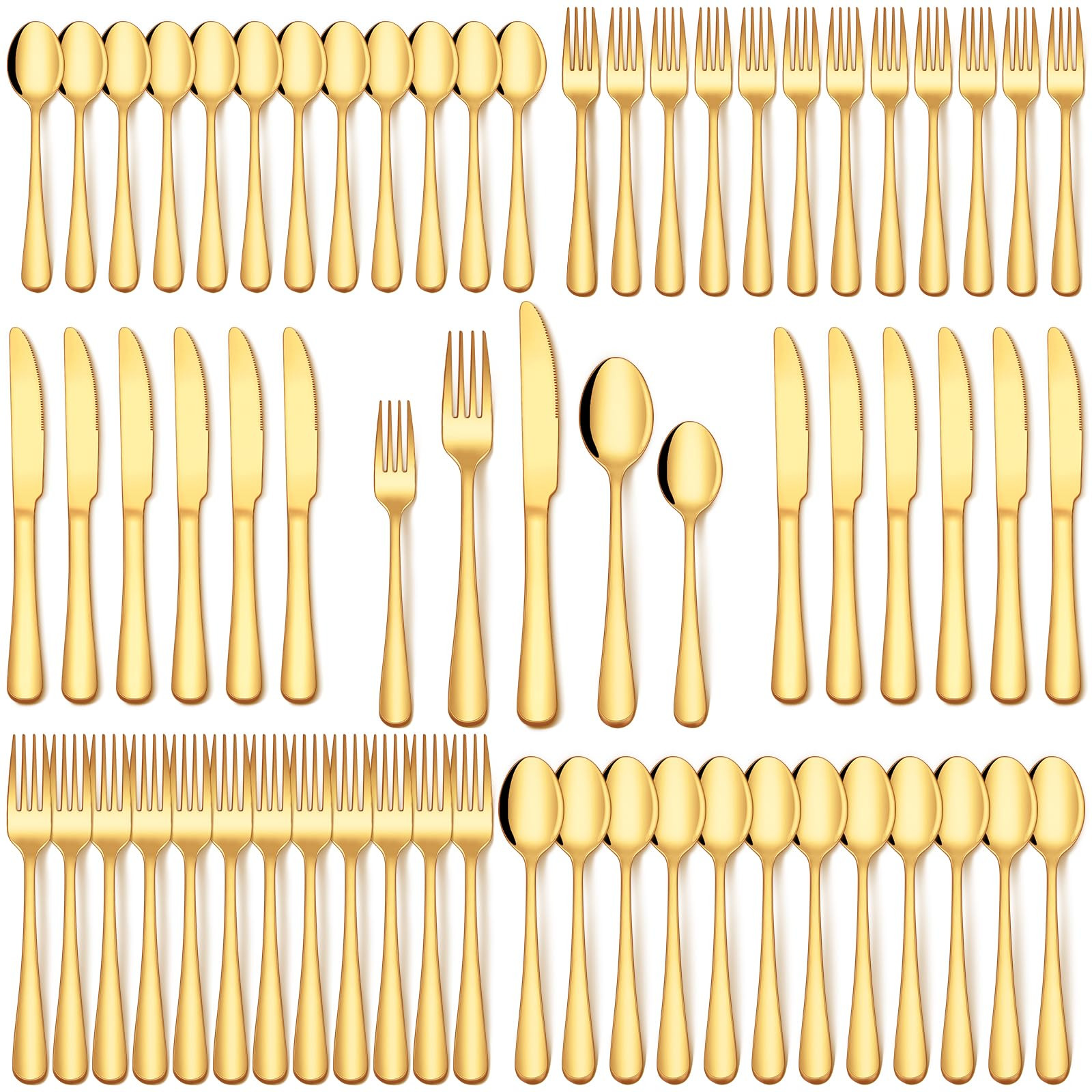 EUIRIO 60Pcs Gold Silverware Set, Stainless Steel Flatware Cutlery Set Service for 12, Mirror Pol... | Amazon (US)
