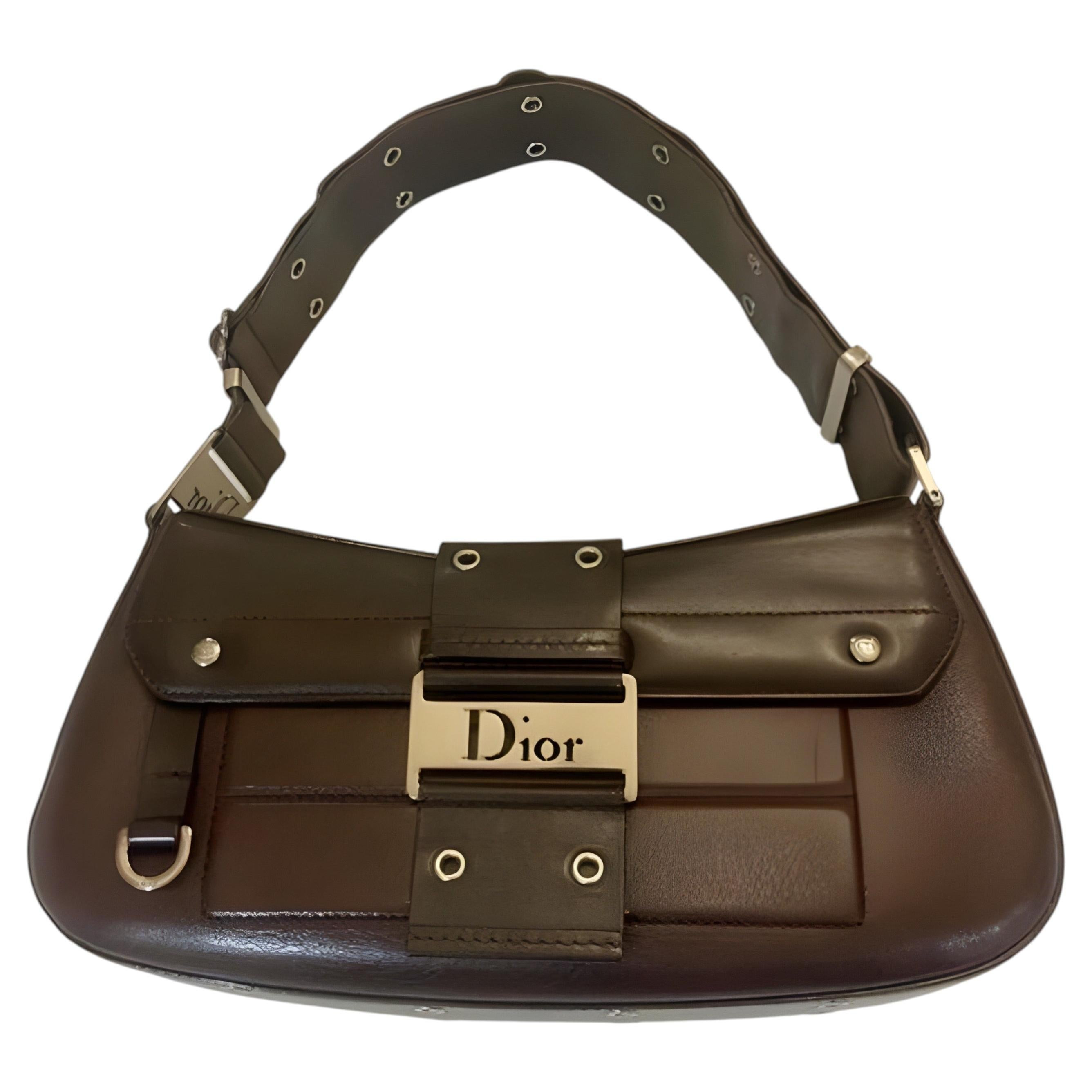 Christian Dior Brown Leather street chic Columbus Shoulder Bag | 1stDibs