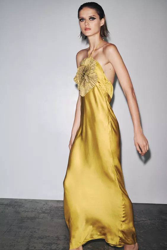 SATIN EFFECT DRESS WITH 3D FLOWER | Zara US