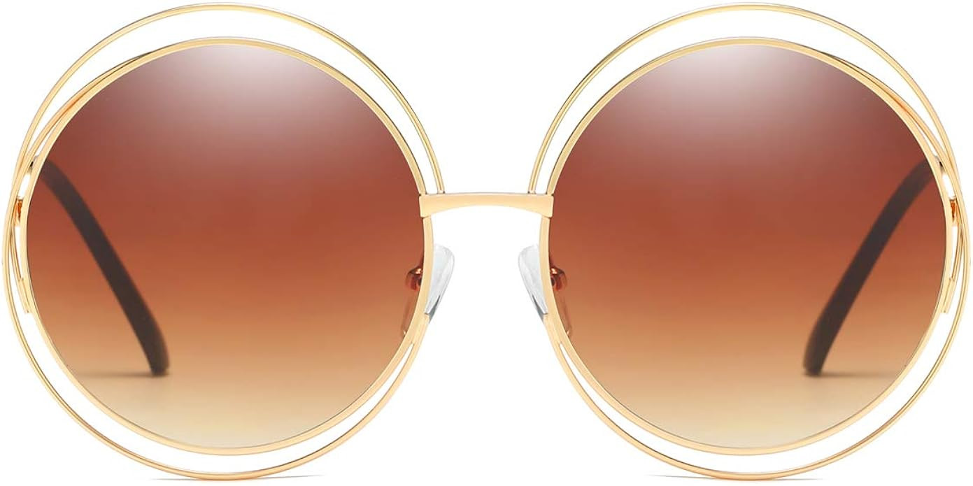 Dollger Metal Double Circle Wire Frame Oversized Round Sunglasses for Women | Amazon (US)