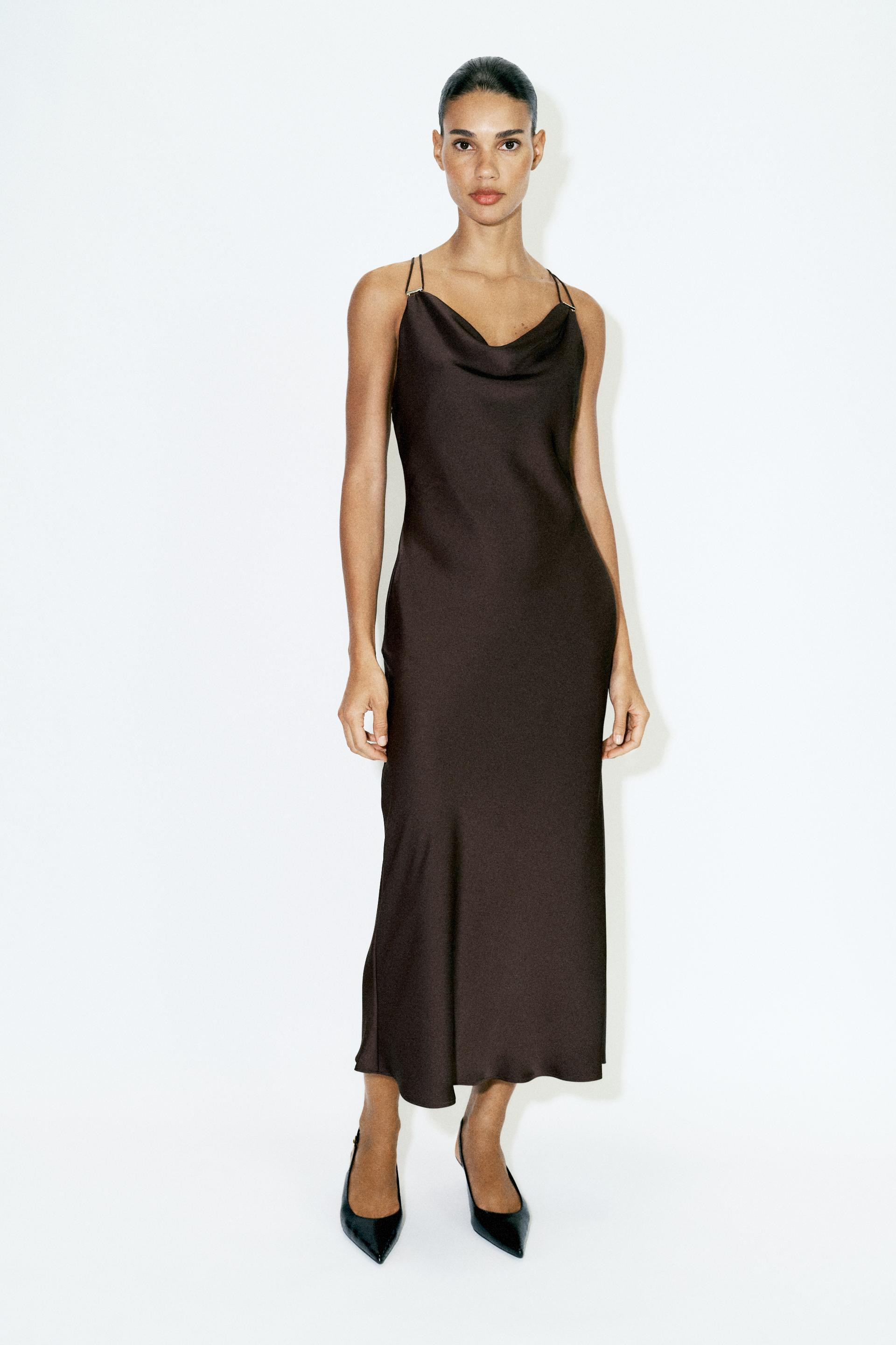 Zara - Satin Slip Dress - Brown - Xs - Woman | Zara Canada