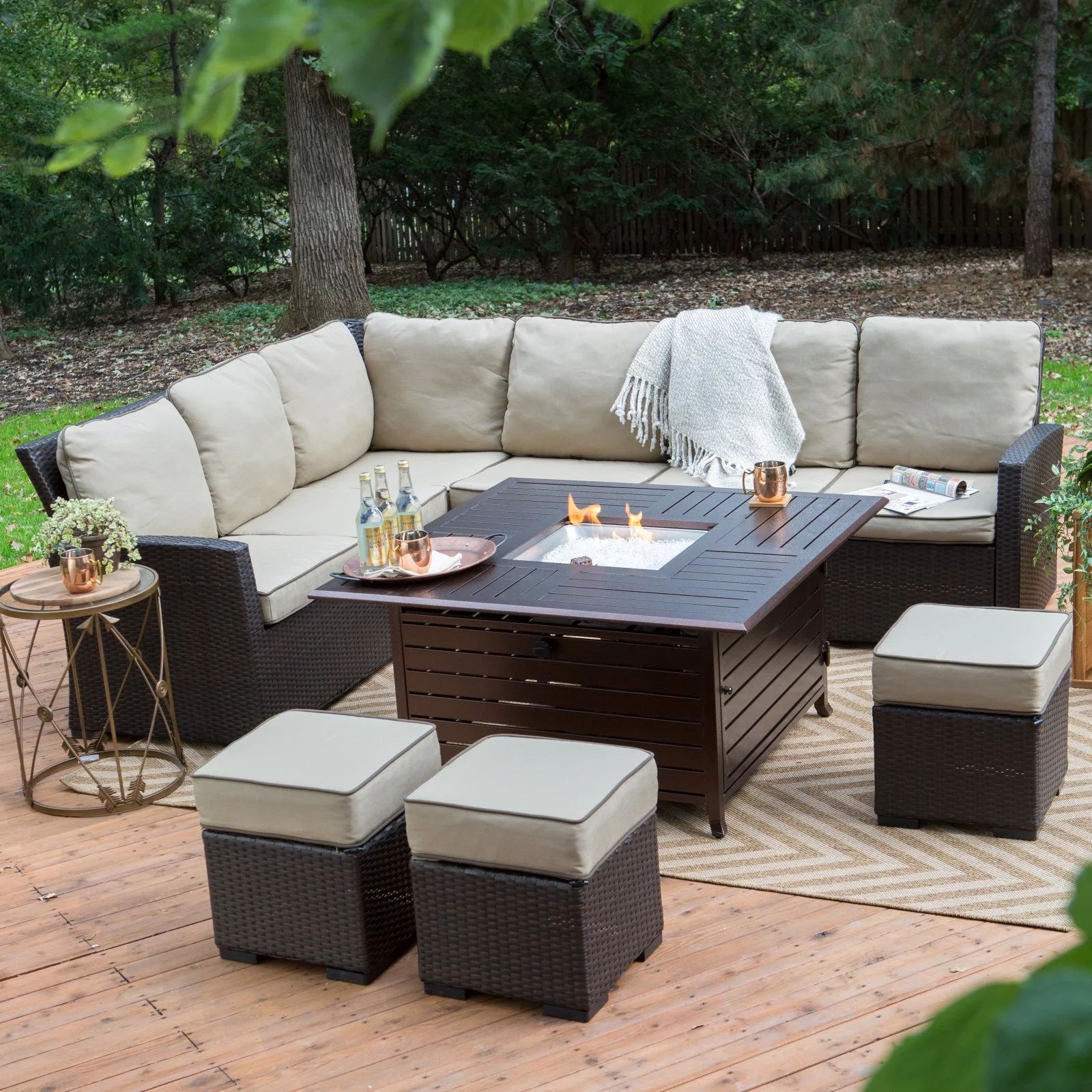 Belham Living Monticello All-Weather Wicker Fire Pit Chat Set with Longmont Square Gas Fire Pit | Walmart (US)