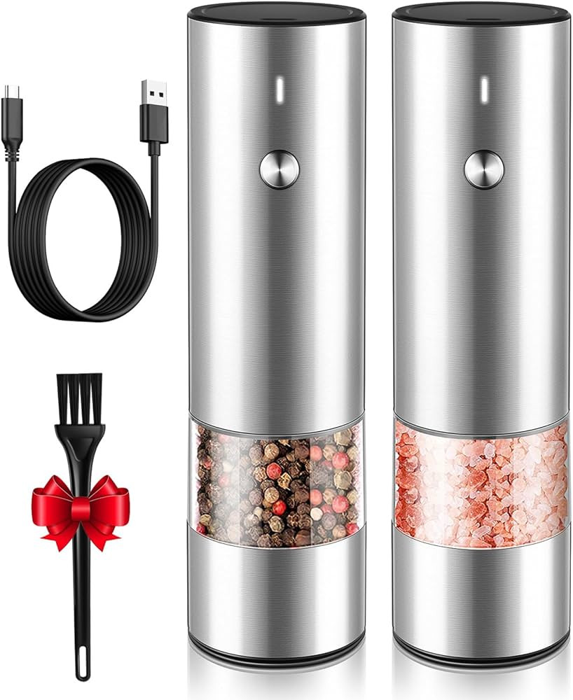 Electric Salt and Pepper Grinder Set - USB Rechargeable - Durable Modern Style - Automatic Black ... | Amazon (US)