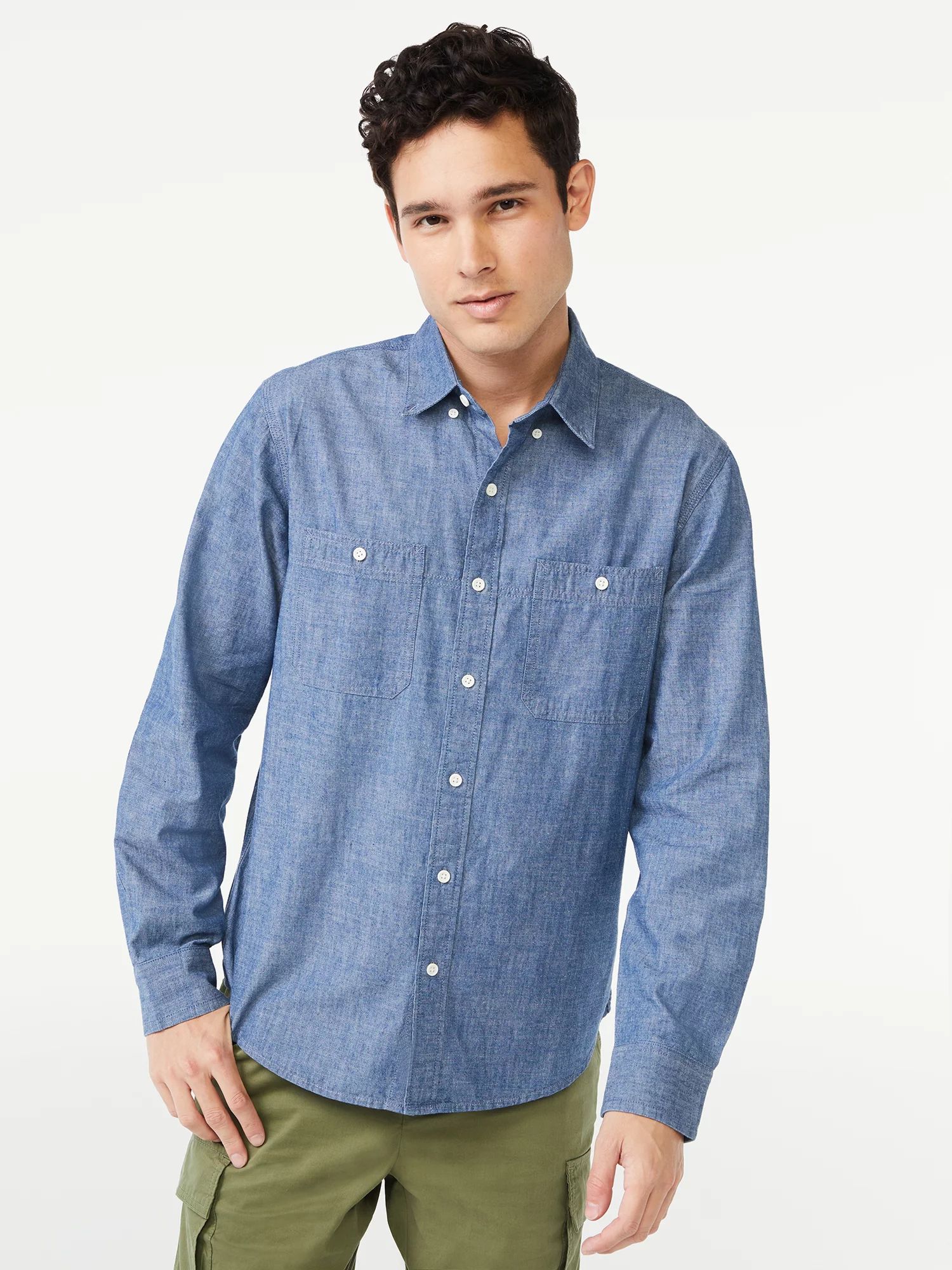 Free Assembly Men's Chambray Indigo Shirt - Walmart.com | Walmart (US)