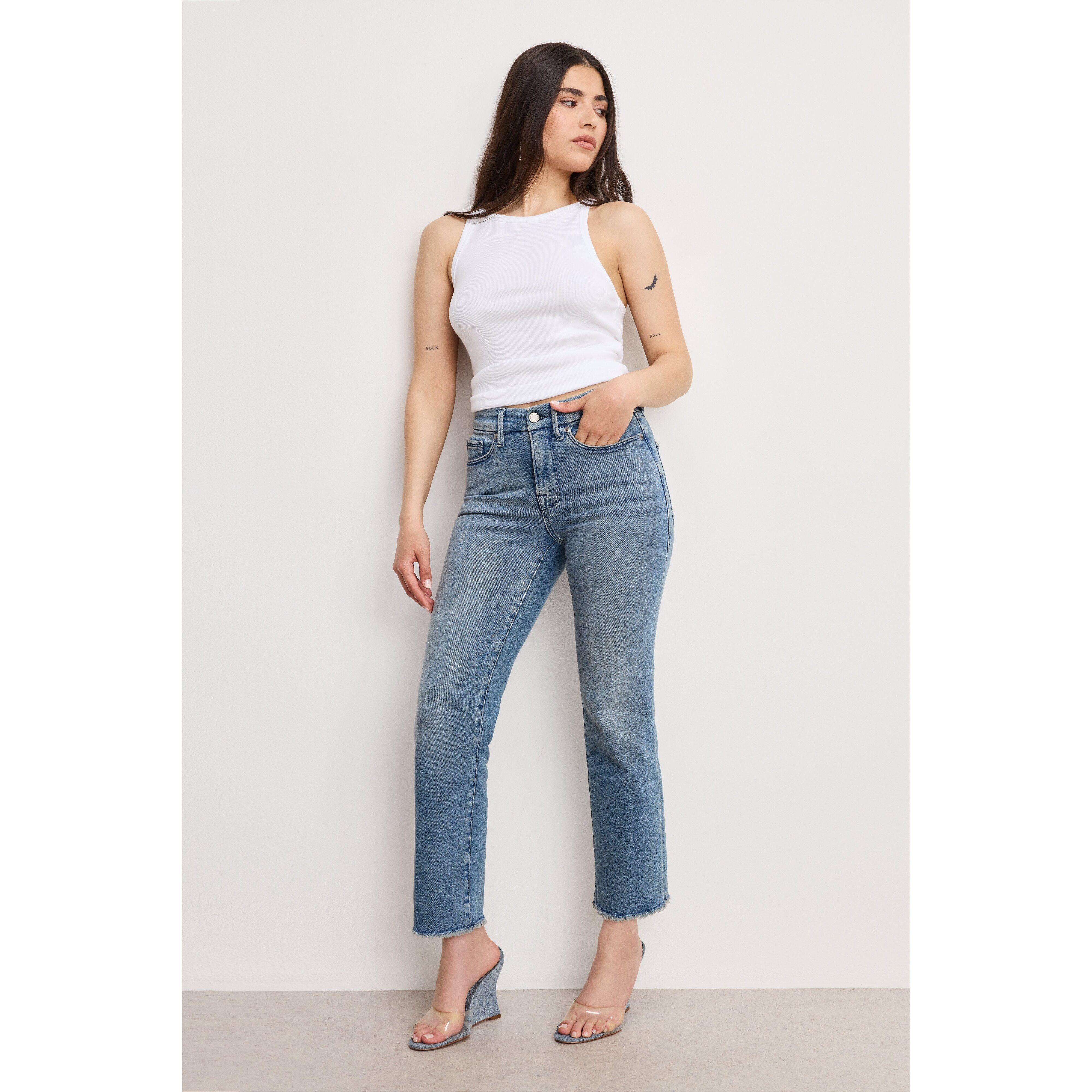 Women's Good Petite Straight Jeans | Blue, Size 12 | Good American by Khlo� Kardashian | Good American