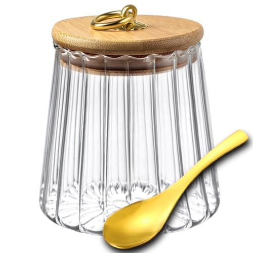 Viovian 34oz Vintage Glass Jar with Wood Lid and Spoon Glass Storage Canister Medium Clear Decoration Jars with Lids for Food Coffee Nut Cookie Candy Sugar 1000ml | Amazon (US)