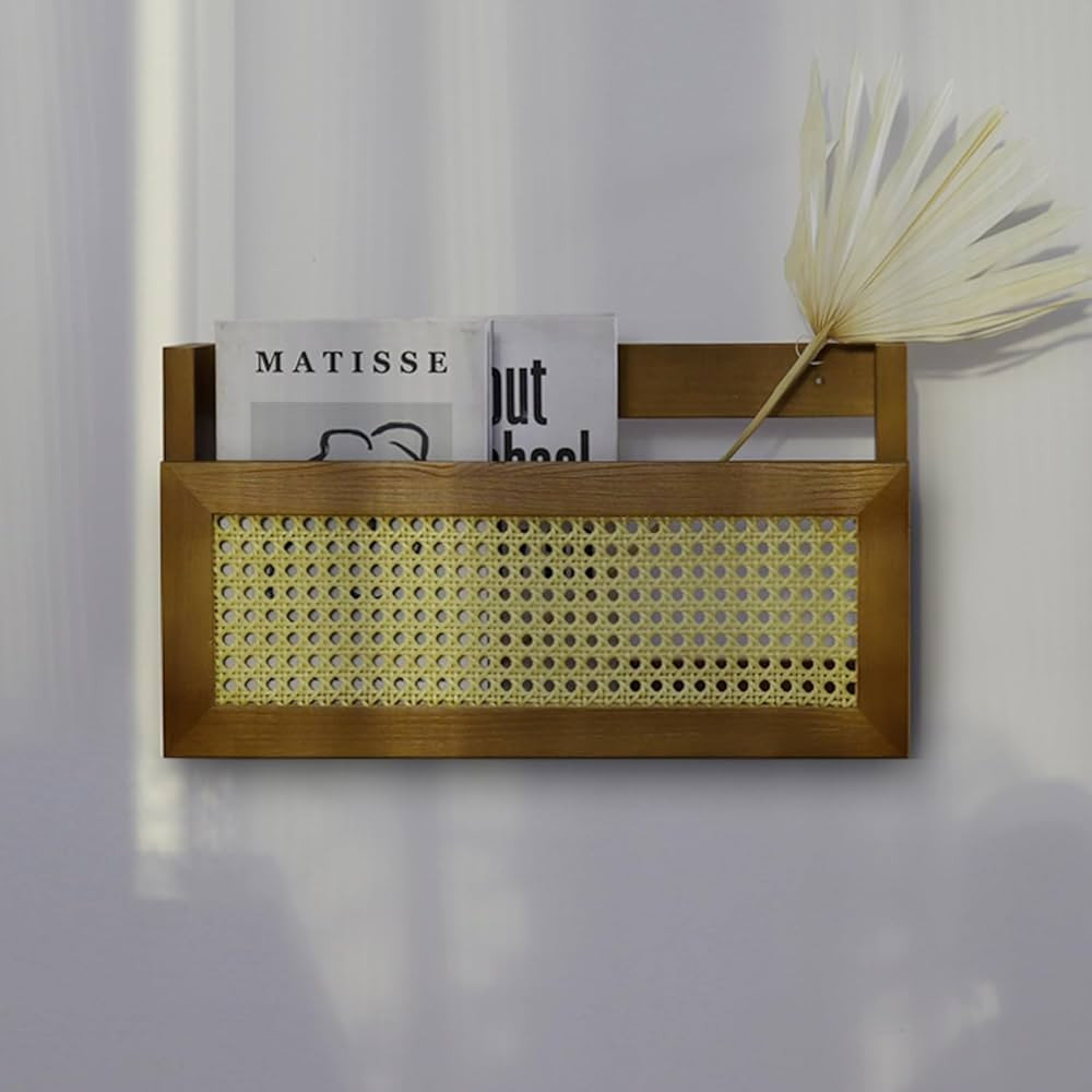 FIRADE Wall Magazine Rack with PE Rattan Grid,Size 17.3" x 4" x 9.4",File Holder For Entryway,Liv... | Amazon (US)