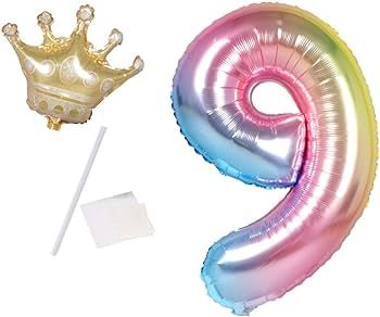 Number 9 Balloon,Children's Birthday Party Decorative Balloons, Digital Crown Aluminum Balloons (... | Amazon (US)