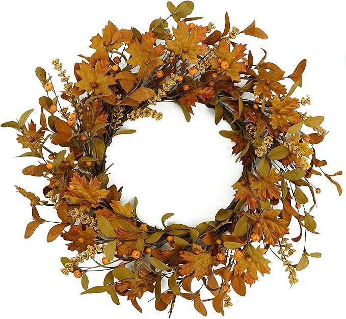 Artificial Fall Wreaths for Front Door Autumn Door Wreath with Eucalyptus Leaves,Maple Leaves,Sma... | Amazon (US)