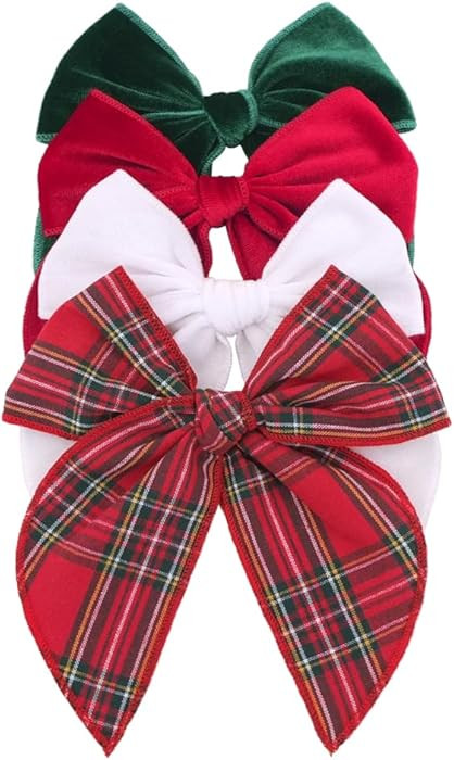 Velvet Plaid Bow Hair Clips and Accessories for Little Girls and Baby Moms - Red Green White Chri... | Amazon (US)