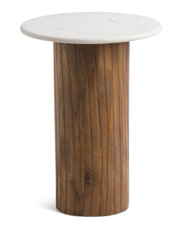 Wooden Side Table With White Marble Top | TJ Maxx