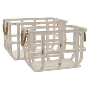Plutus 2 Piece Modern Wood Basket Set in White | Cymax