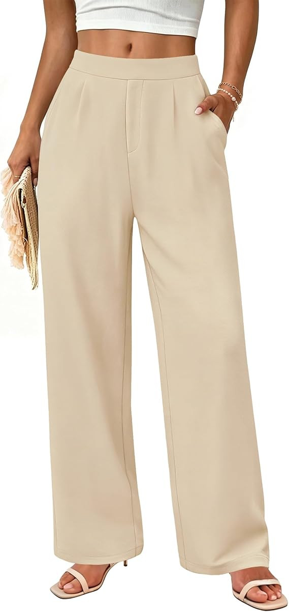 Womens Summer Wide Leg Flowy Palazzo Pants High Waist Loose Beach Trousers Business Casual Dress ... | Amazon (US)