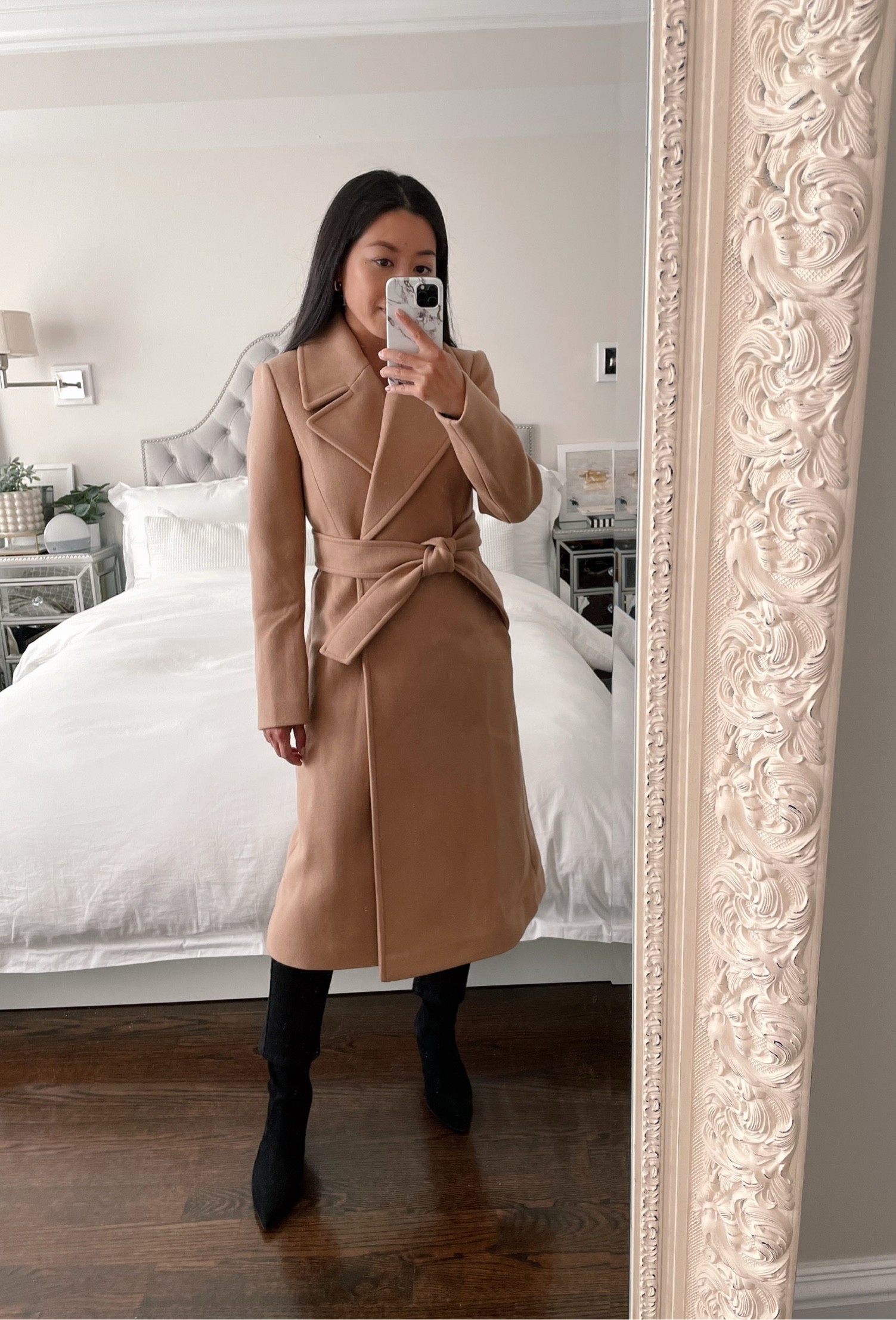 Petite Fashion Blog, Petite Style, Fleurette Notch Collar Wool Coat, Gucci Belt, Everlane High Rise Straight Leg Jeans