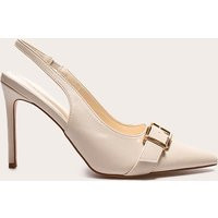Cream PU Wide Fit Buckle Detail Stiletto High Heel Sling Back Court Heels | PrettyLittleThing UK