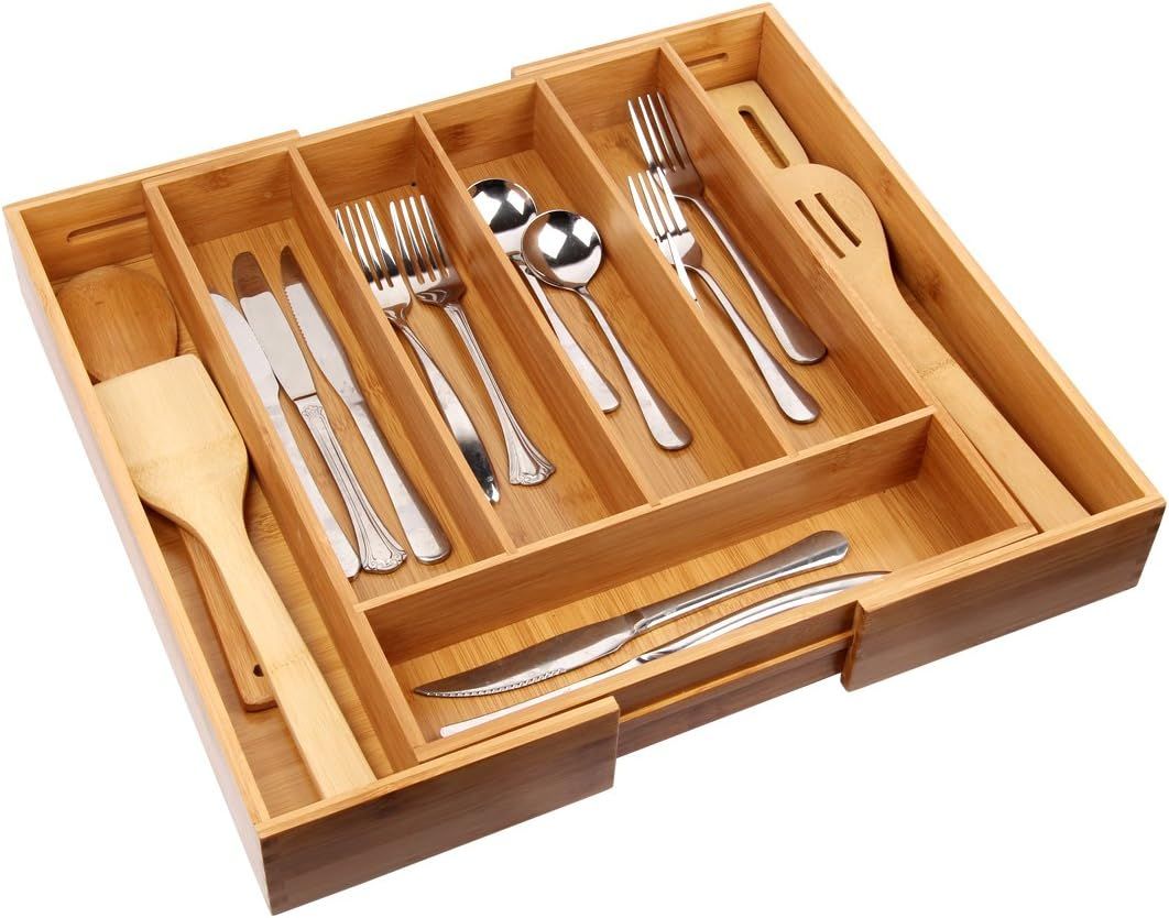 Cutlery Tray with 7 Compartments Flatware Organizer Used for Drawer Organizer Divider Bamboo Hold... | Amazon (US)