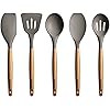 Miusco Non-Stick Silicone Cooking Utensils Set with Natural Acacia Hard Wood Handle, 5 Piece, Gre... | Amazon (US)