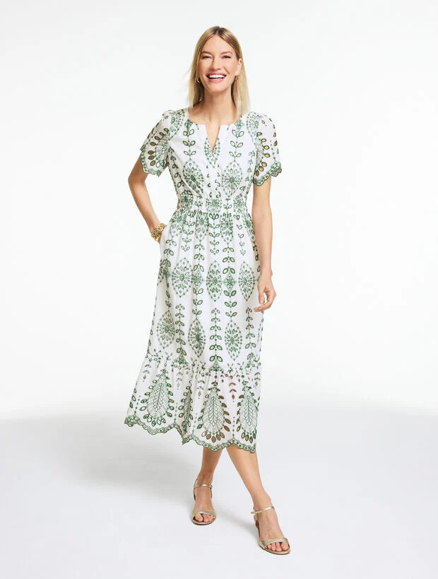 Bicolor Teardrop Eyelet Smocked Dress | Talbots