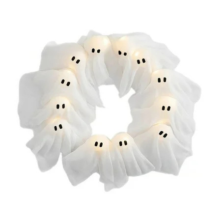 Shoreew Halloween Ghost Wreath 12 Little Light-up White Ghost Wreath Front Door Hanging Decoration for Holiday Indoor Outdoor Wall Decor | Walmart (US)