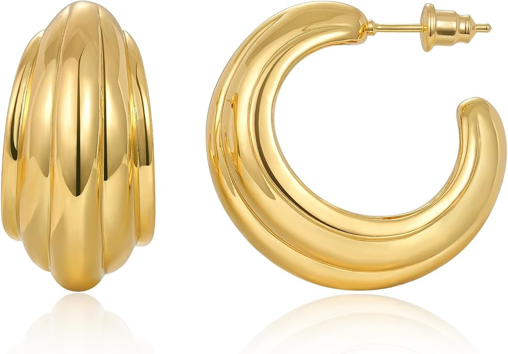 KELORIS PATH Gold Hoop Earrings for Women, 14K Chunky Thick Twisted Trendy Dainty Hoops Earrings ... | Amazon (US)