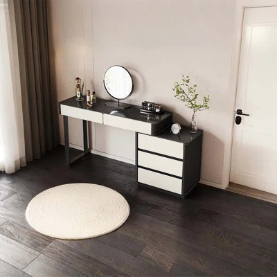 Minimalist Black and White Saddle Leather Vanity | Wayfair North America