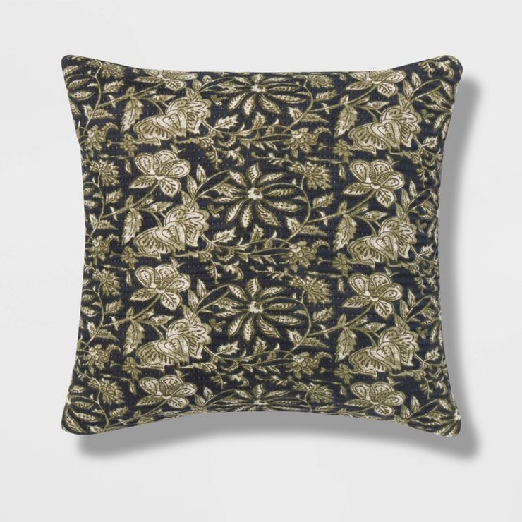 Square Double Cloth Printed Decorative Throw Pillow Navy/Green/Cream - Threshold&#8482; | Target