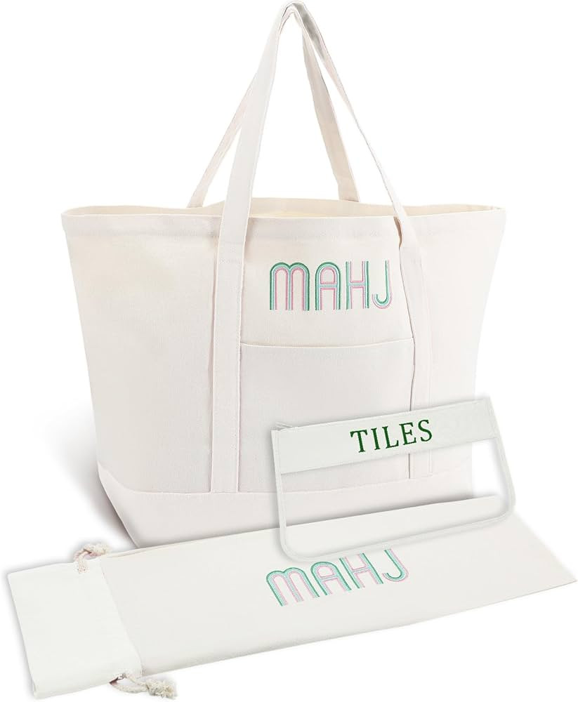 Sunnymove 3 Pcs Empty Mahjong Canvas Bag Gift Embroidered American Mahjong Set Incl Tiles Bag and... | Amazon (US)