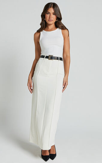Stella Maxi Skirt - High Waisted Pencil Skirt in Stone | Showpo (US, UK & Europe)