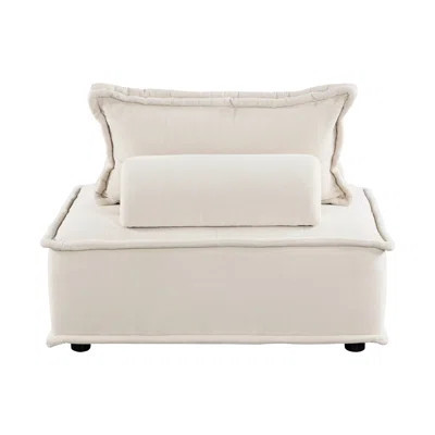 Contemporary Living Room Chair In Beige Boucle With Solid Wood Base Modern Accent And Pillow | Wayfair North America