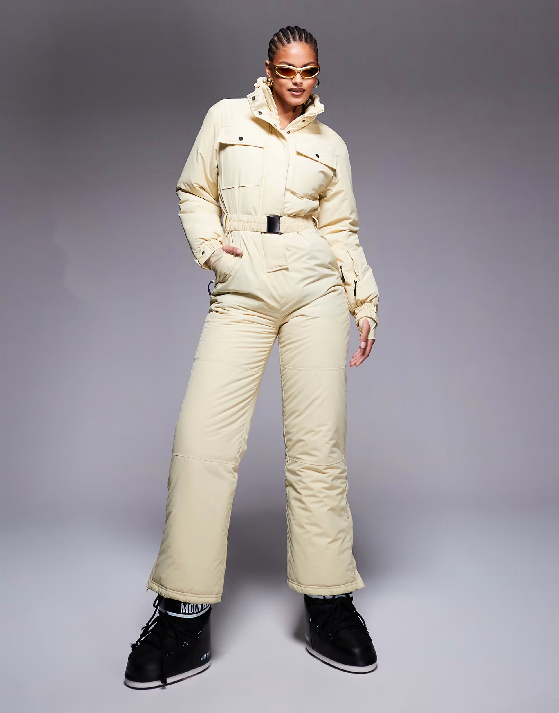 ASOS 4505 Tall Ski retro belted ski suit with funnel neck in buttermilk | ASOS (Global)