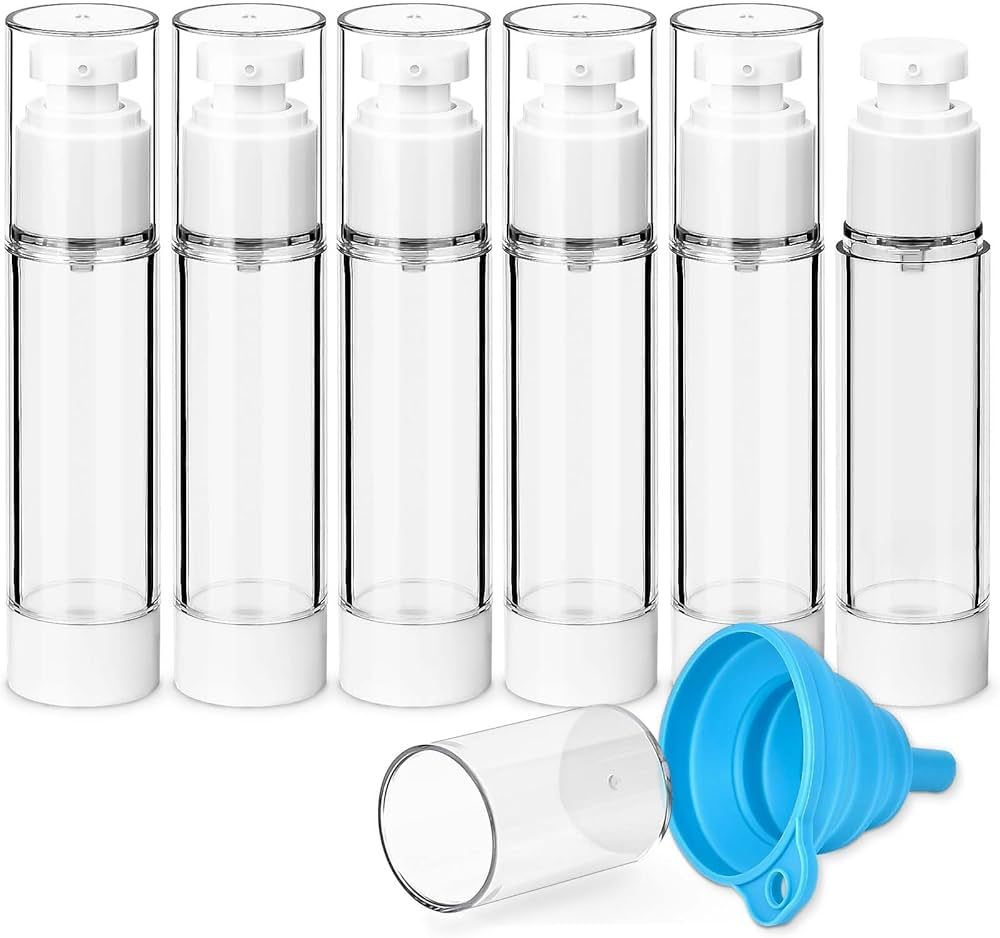 TUZAZO 6 Pack 1.7OZ/50ML Empty Airless Pump Bottles, Plastic Travel Size Refillable Cosmetic Cont... | Amazon (US)