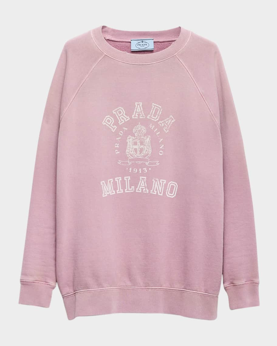 Prada Logo-Print Cotton Crewneck Sweatshirt | Neiman Marcus