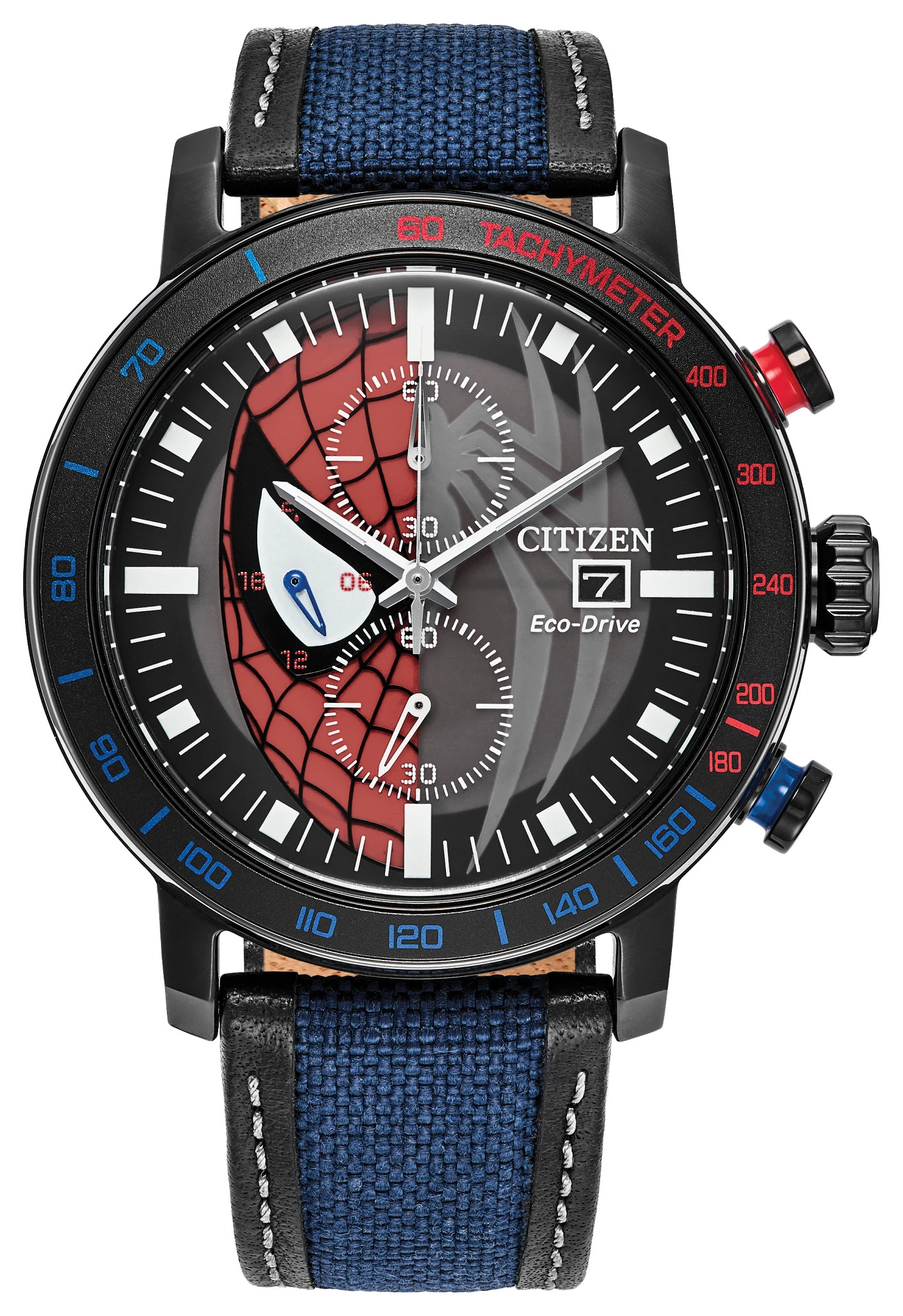 Spider-Man Double Vision Multiple Dial Nylon & Leather Strap CA0855-47W | CITIZEN | Citizen Watch