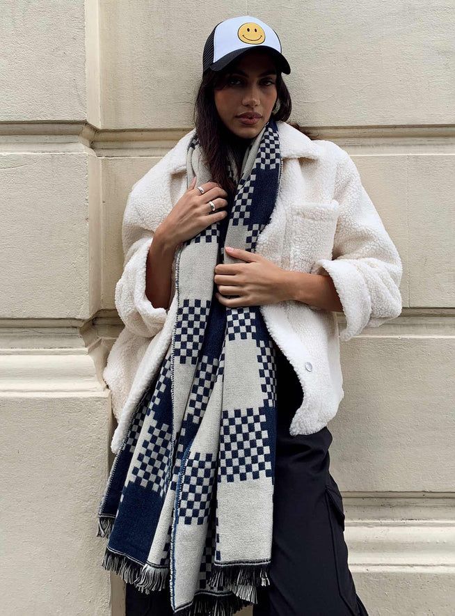 Ruthie Check Scarf Navy / White | Princess Polly US