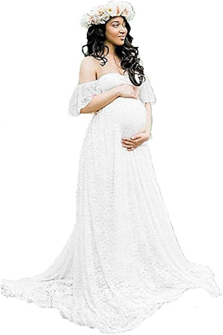 Sicily Women's Lace Off-Shoulder Long Maternity Dress Plus Photography | Amazon (US)