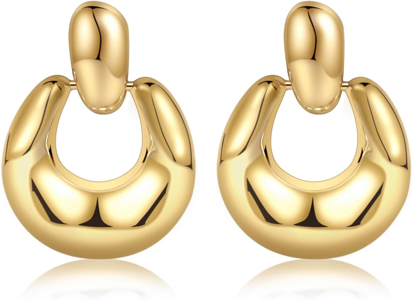 Chunky Gold Stud Earrings for Women 14k Gold Plated Hypoallergenic Earrings Statement Trendy Fash... | Amazon (US)