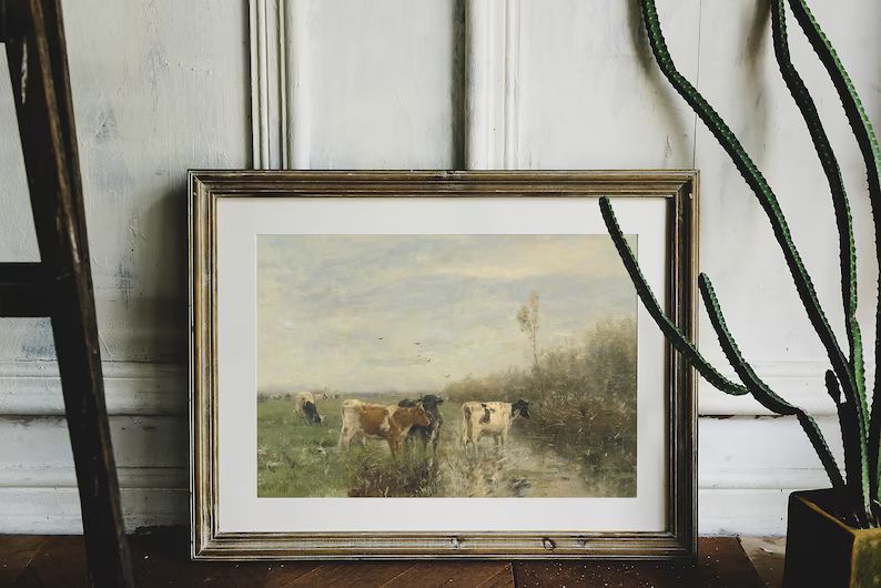 Cows Painting Country Landscape Riverside Painting Home | Etsy | Etsy (US)