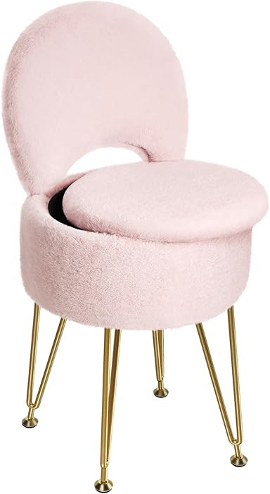 GREENSTELL Small Vanity Stool Chair with Storage and Folding Back, 13" x 13" x 17.7" Faux Fur Sof... | Amazon (US)