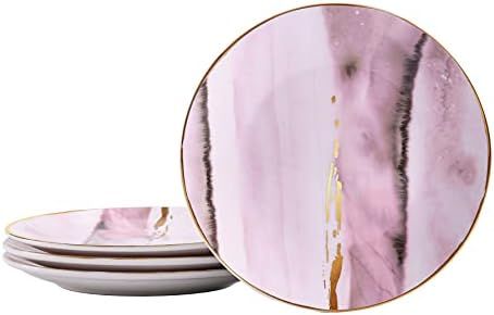 Bico Watercolor Marble Gold Lilac Purple Porcelain 8 inch Salad Plates, Set of 4, for Salad, Appe... | Amazon (US)