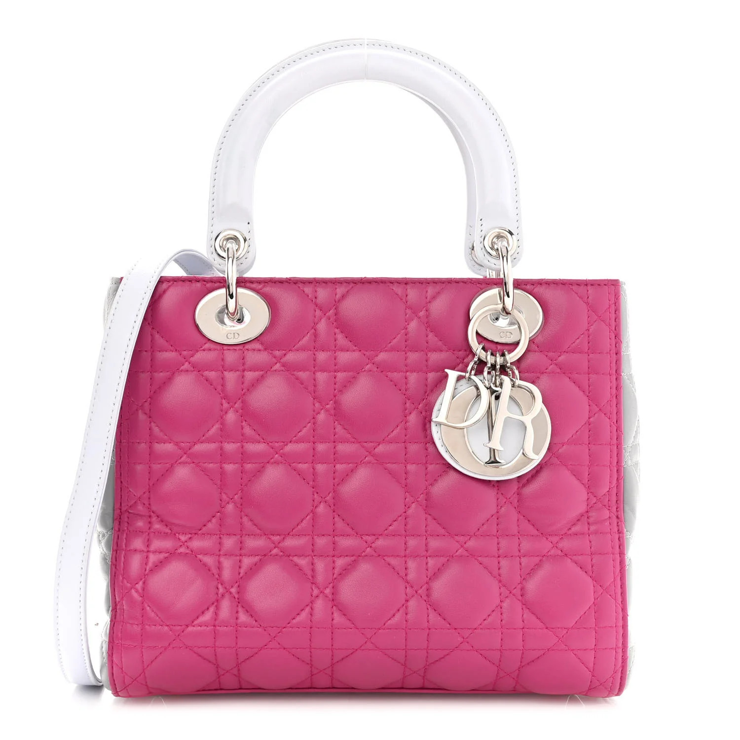 Lambskin Cannage Medium Tri-Color Lady Dior Fuchsia | FASHIONPHILE (US)