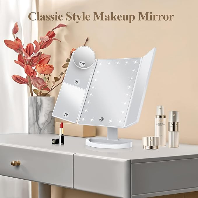 HUONUL Makeup Mirror Vanity with Lights, 2X 3X 10X Magnification, Touch Control, Trifold Mirror, ... | Amazon (US)