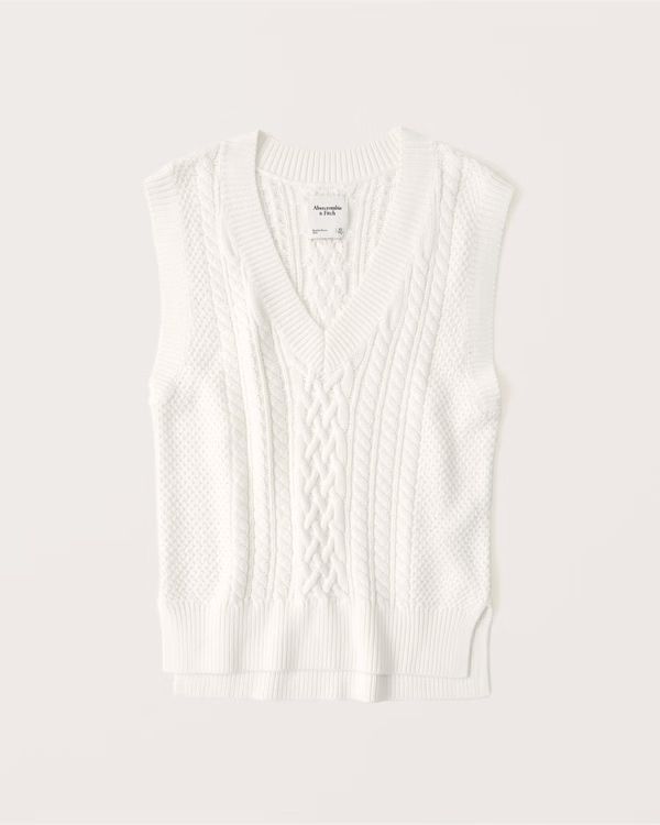 Cable Knit V-Neck Sweater Vest | Abercrombie & Fitch (US)