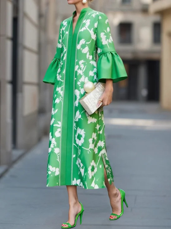 Stylewe Women Elegant X-Line Plain Buttoned Stand Collar  Midi Dress | Stylewe